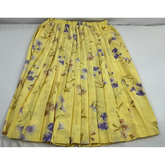 Leslie Fay Dresses Womens Petite Yellow Floral Pleated Midi Skirt Size 16WP - Picture 1 of 4